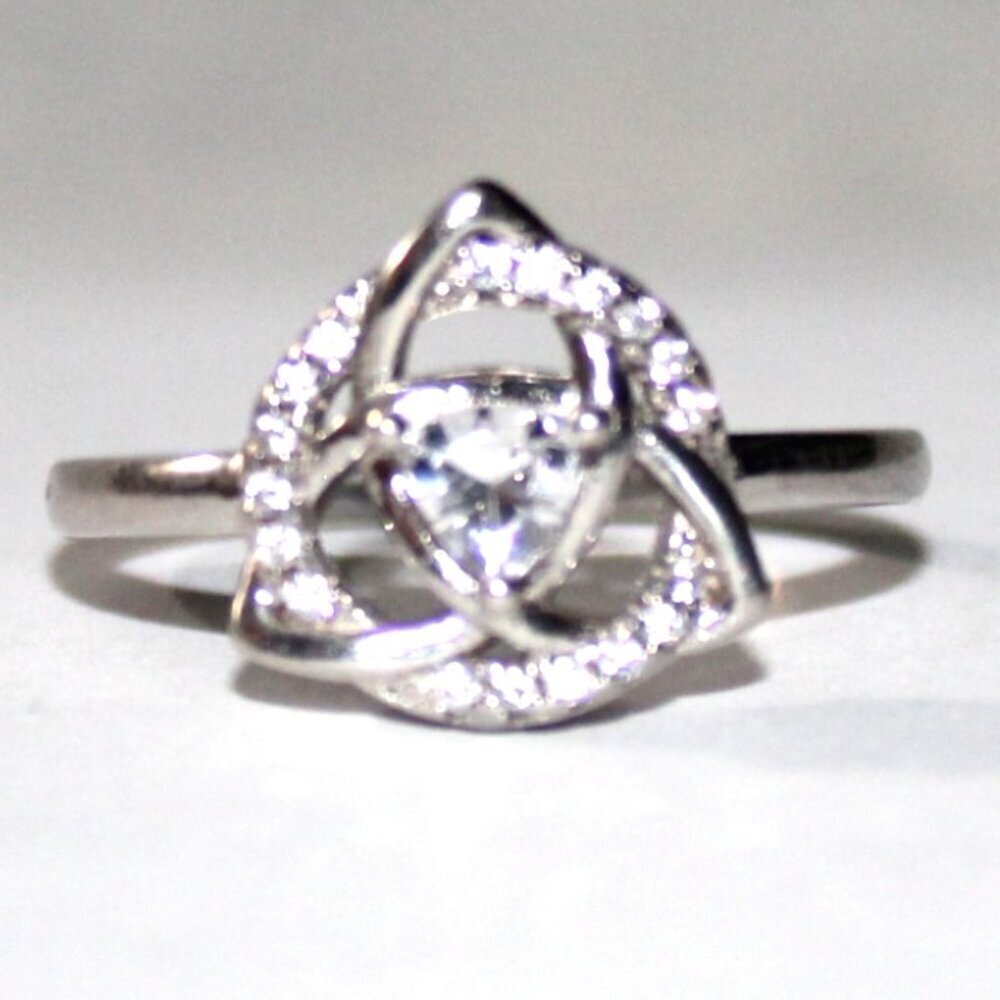 Sterling Silver Cubic Zirconia Celtic Knot Ring - Picture 2 of 7